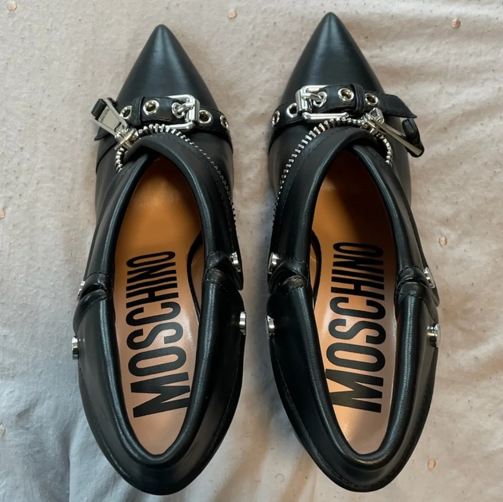 Moschino Biker Nappa Leather Pumps Black Women's size eur 37 or US 7 - Picture 8 of 9